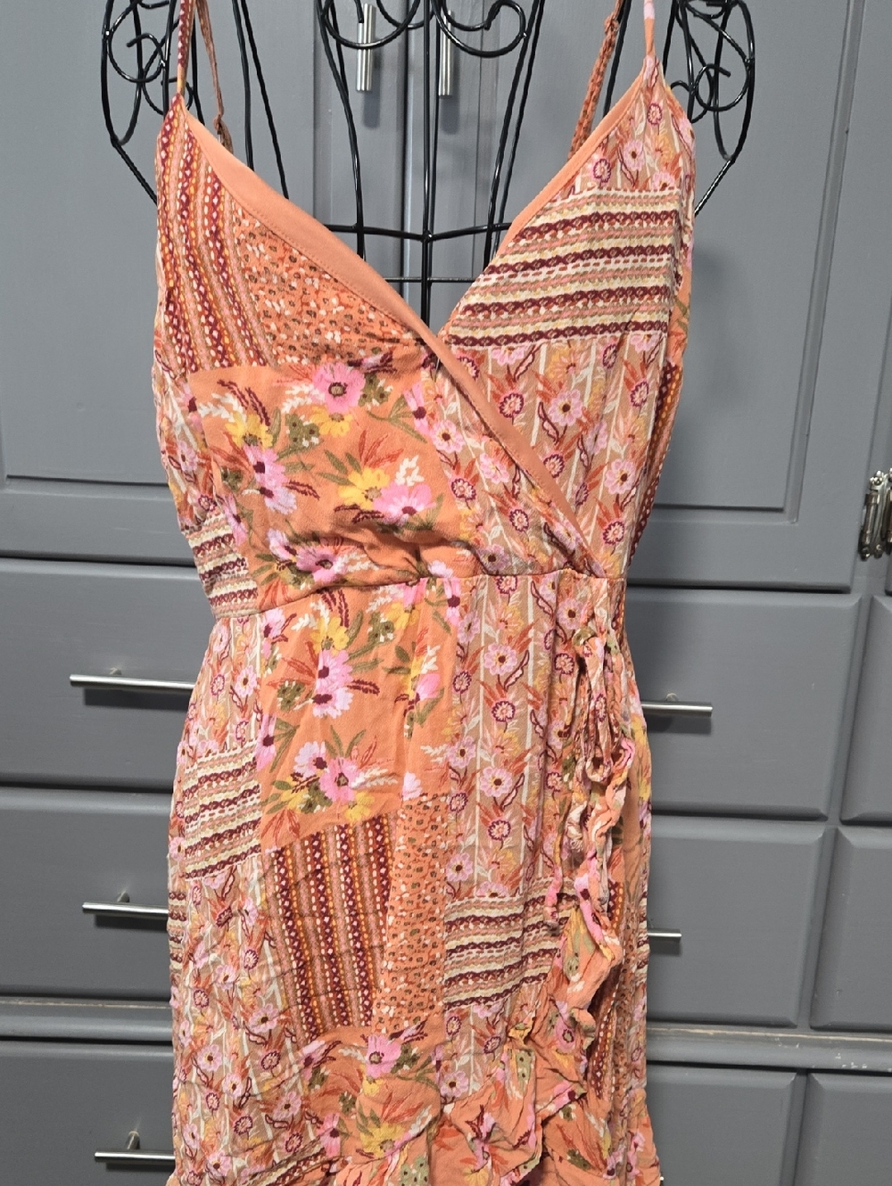 Lily Rose Peach Floral Patchwork Maxi Dress